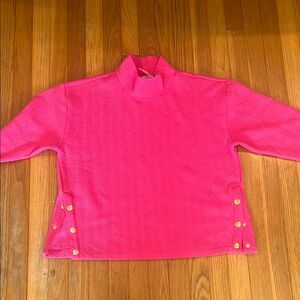 Vibrant Pink Turtleneck Sweater with Gold Button Accents